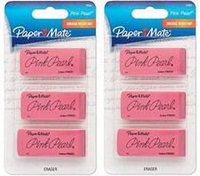 Paper Mate Pink Pearl Eraser, Large, Three per Pack - Pack of 2 Total of 6count