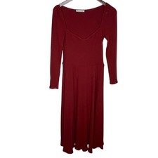 Reformation Banks Midi Dress Womens Large Red Ribbed Knit Side Slit Long Sleeve