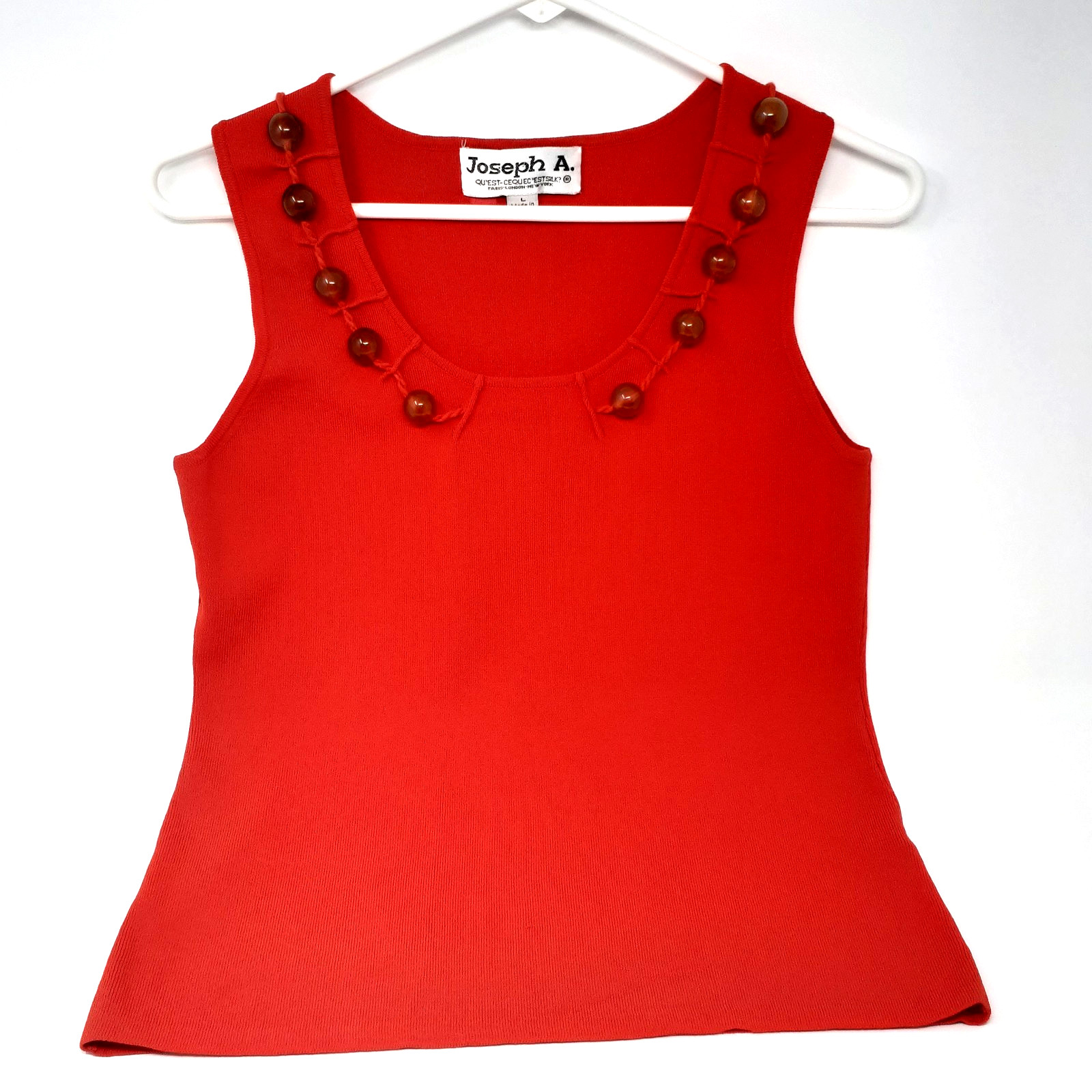Top de caparazón rojo grueso con cuentas tejido sin mangas JOSEPH A Qu'Est-Ce Que C'Es talla grande