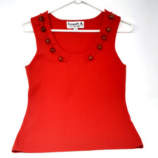 Tank Top Red Shell Beaded Sleeveless Knit JOSEPH A Qu'Est-Ce Que C'Es Large