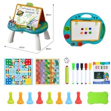 Foldable Children Drawing Board Easel With 2 Board Games Art Tools