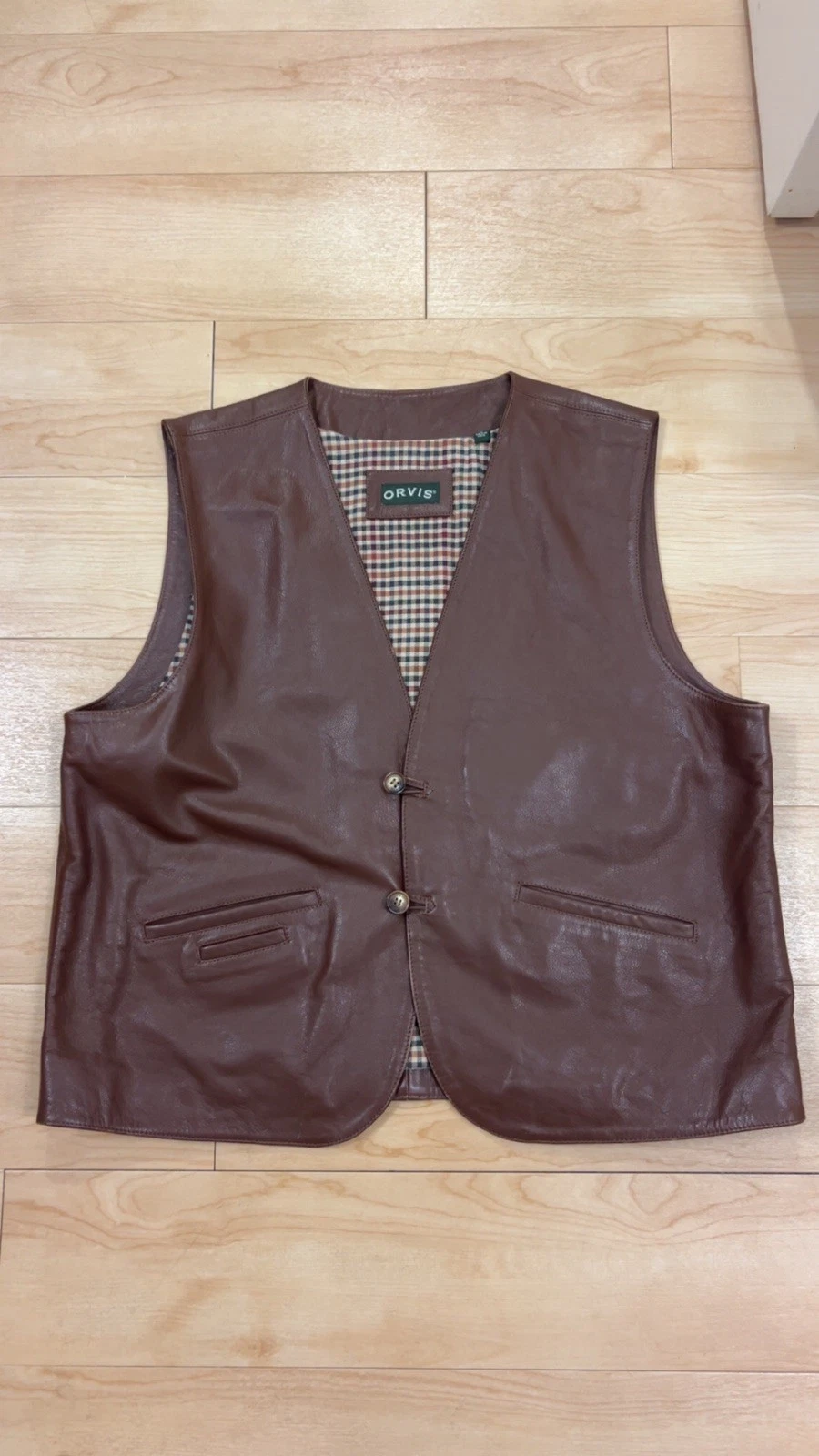 ORVIS Brown Leather Button Up Vest Size XL