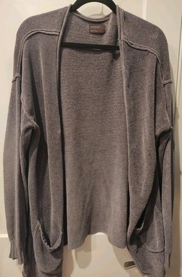 Free Press Sweater Womens Large Gray Chenille Pockets Open Front Cardigan 
