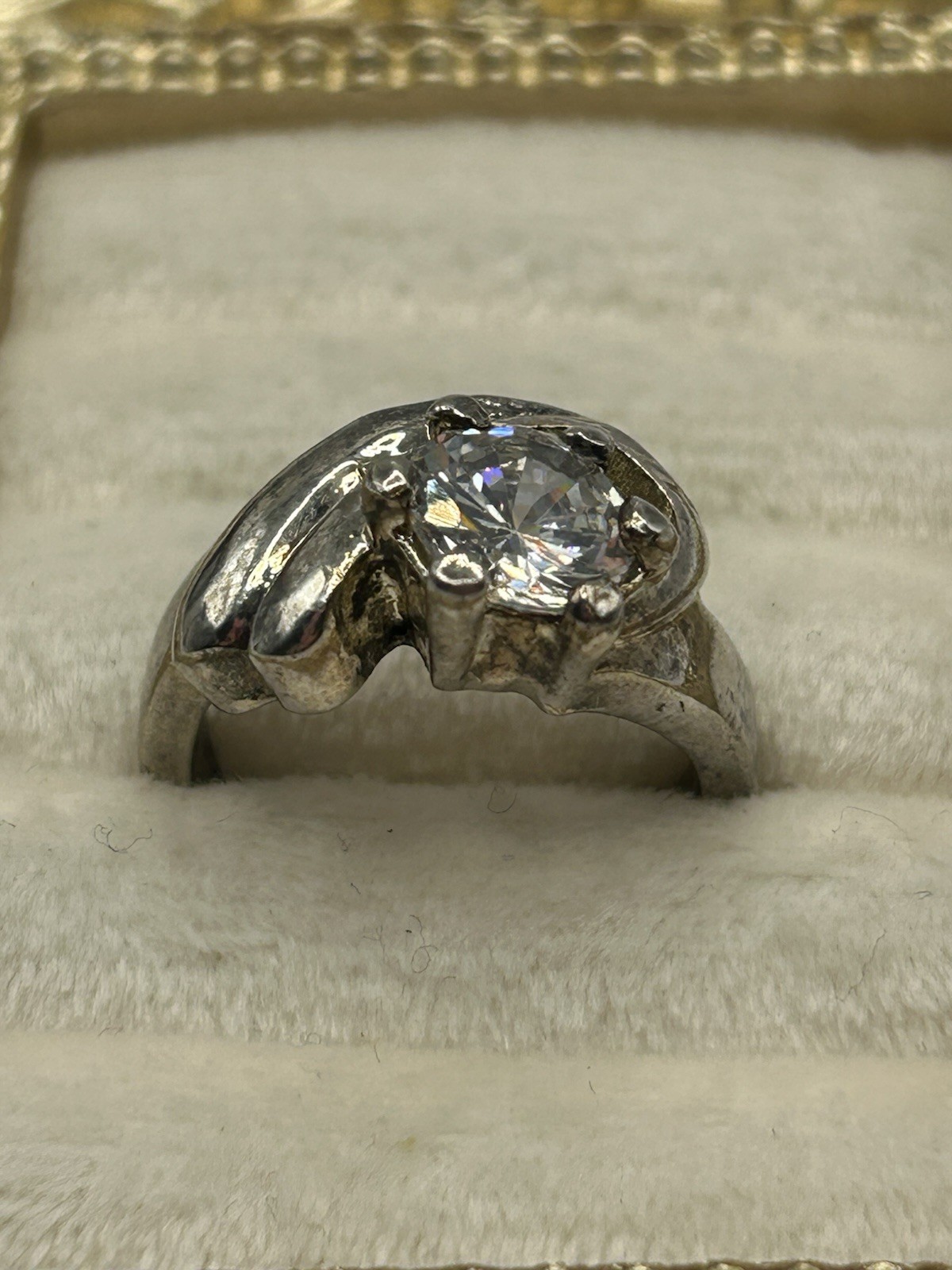 Vintage Silver Tone Solitaire Statement Ring Size… - image 2