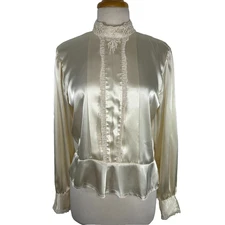 Vintage Notations Satin Blouse Women's Sz 6 Lace Collar Elegant Blouse
