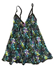 Victorias Secret Floral Lace Babydoll Nightgown Medium Black Multicolor Stretch