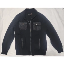 G by Guess Black Sweater Cardigan Size XXL Jacket with Pockets Cotton Zip Up