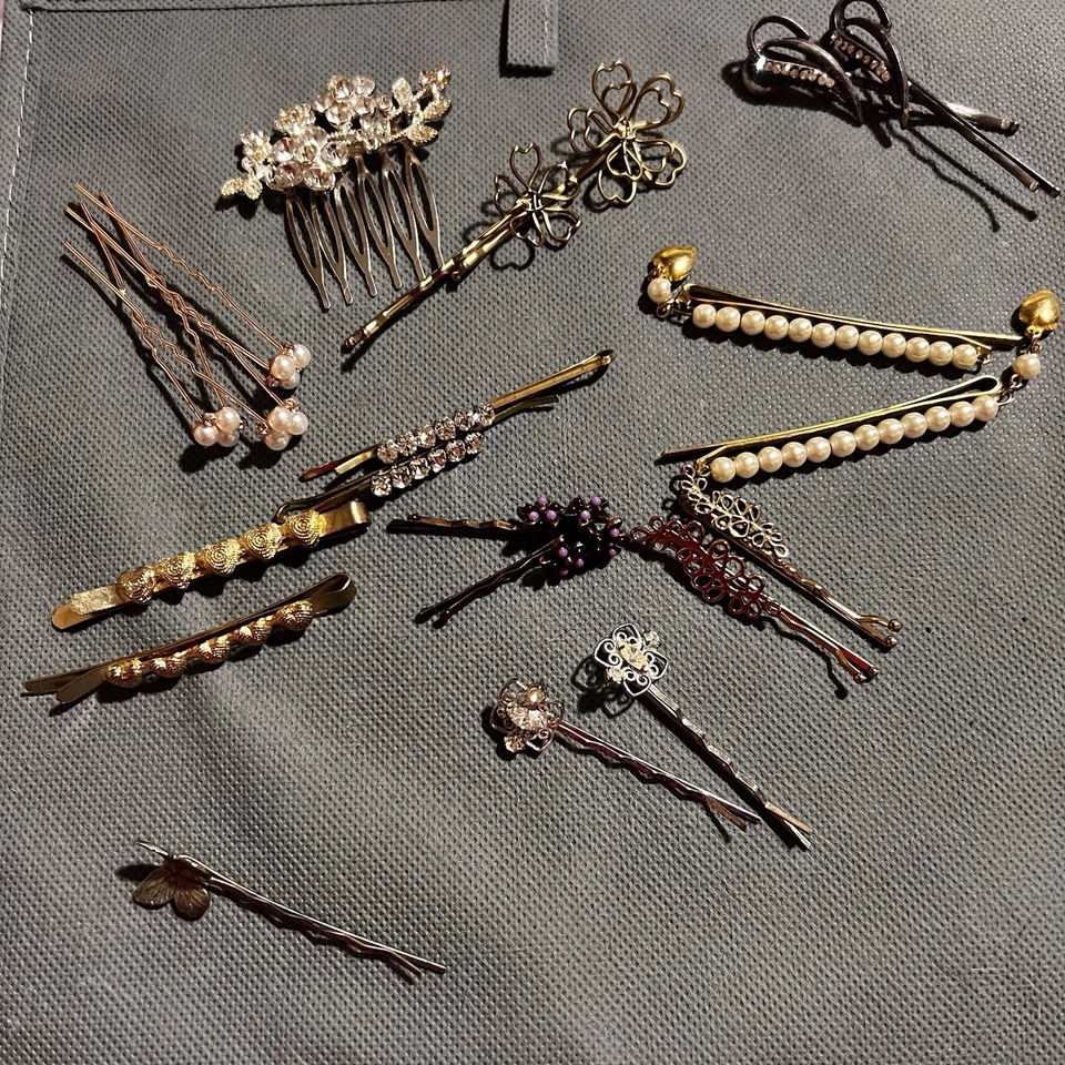 Lovely Vtg Hair Clips Bobbie Pins Gold & Silver Tone LOT of 21 Wedding Multi Col - Image 2 of 4