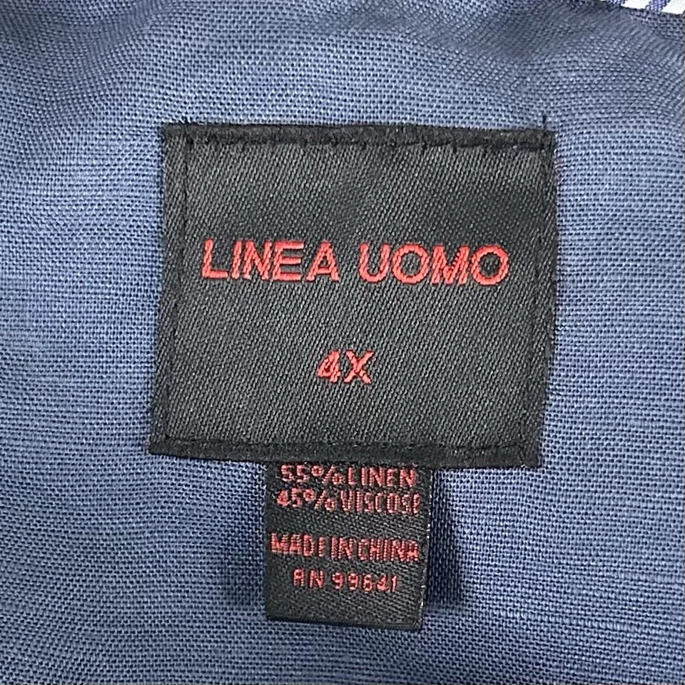 NWT Linea Uomo 4X Linen Blend Shirt Indigo Chambray Blue Gray Short Sleeve - Image 3 of 4