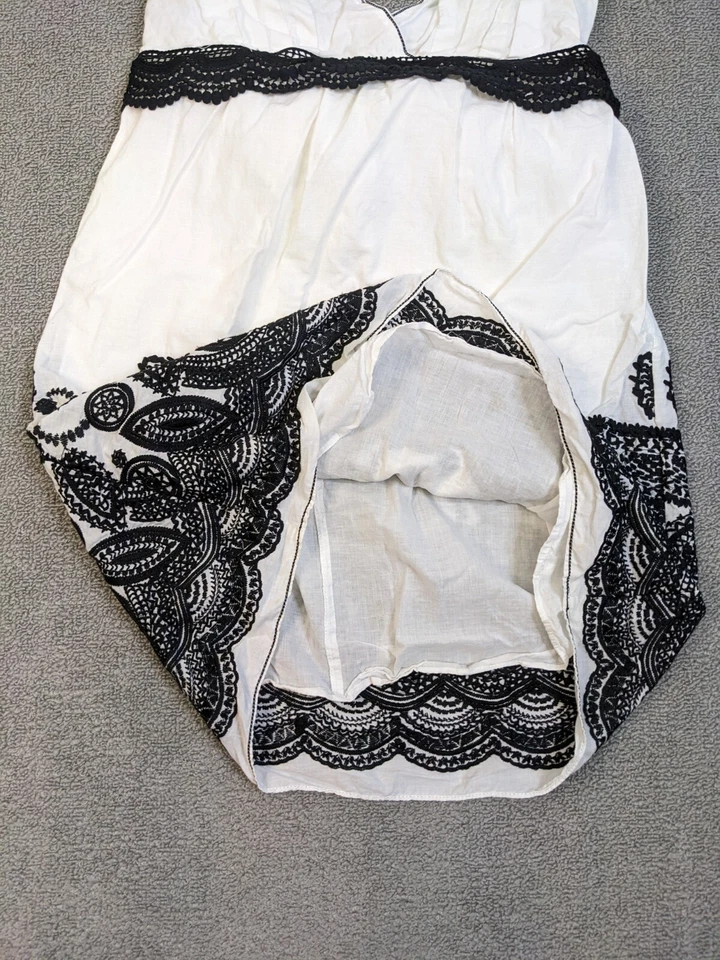 Vestido Studio M Mujer Mediano Negro Blanco Bordado Solero Forrado 100% Algodón Foto 3 de 4