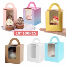 10-30X Single Cupcake Cake Boxes With Display Window Xmas Cup Cakes Gift Easter