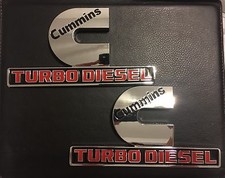 Cummins Turbo Diesel Fender Or Door Emblems Set Chrome Red Fits Dodge Ram 1500 -