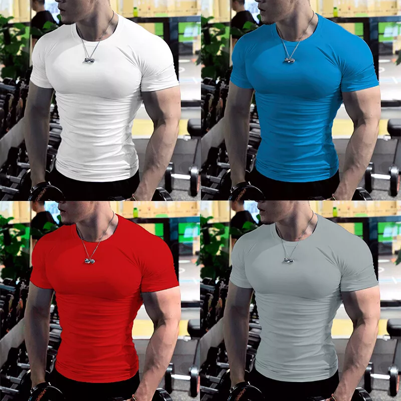 Mens Muscle T-shirt Short Sleeve Slim Fit Gym Tee Fashion Workout T-shirts  Hipster Tops
