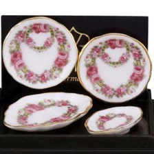 Dinner Plate Set for 2 Roseband 1.577/5 Reutter Porcelain Dollhouse Miniature
