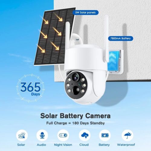 Solar Power Überwachungskamera 7800mAh WiFi 4MP PTZ AI Nachtsicht Video CAM IP66 - Bild 4 von 15