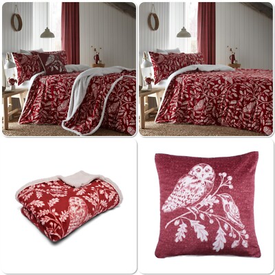 Bettbezug Bettwäsche Set oder Tagesdecke Wald Eulen von Dreams & Drapes rot