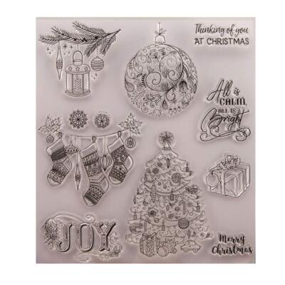 Merry Christmas Joy Tree Decor Balls Giftbox Clear Stamps for Card Making Dec...
