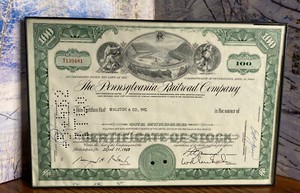PENNSYLVANIA Railroad PRR Certificate of Stock Horseshoe Curve 1962 100 SHARES