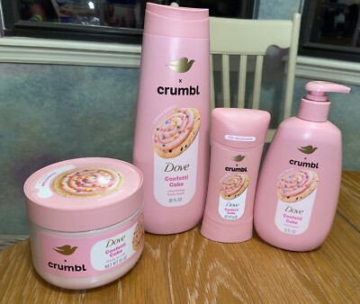 NEW Dove X Crumbl Set of 4 Confetti Cake - Body Wash, Scrub