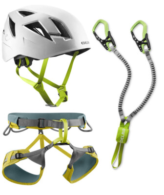 Edelrid Klettersteigset Cable Kit 6.0 + Gurt Jay wasabi + Helm Zodiac snow