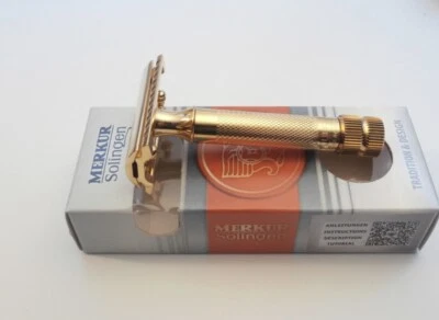 MERKUR 34G Rasierer RASIERHOBEL GOLD Dovo Rasierapparat Rasierklinge DE Shaver!