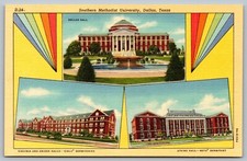 Southern Methodist University SMU Dallas Texas Dormitories Linen Postcard J12