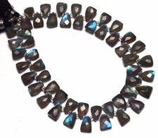 Natural Gem Strong Flashing Blue Fire Labradorite Briolette Beads Strand 8.5"