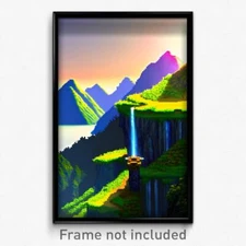 Pixel Art Poster - Mountainous Esplande (8 Bit Psychedelic Video Game Print)