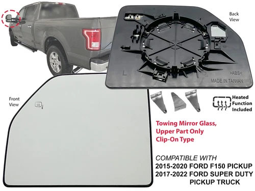 Tow Mirror Upper Heated Glass for 2015-2020 F150 2017-22 SUPER DUTY Driver Side