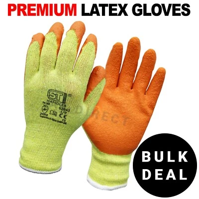 120 PAIRS LATEX COATED ORANGE RUBBER WORK GLOVES BUILDER GARDENING SAFETY GRIP