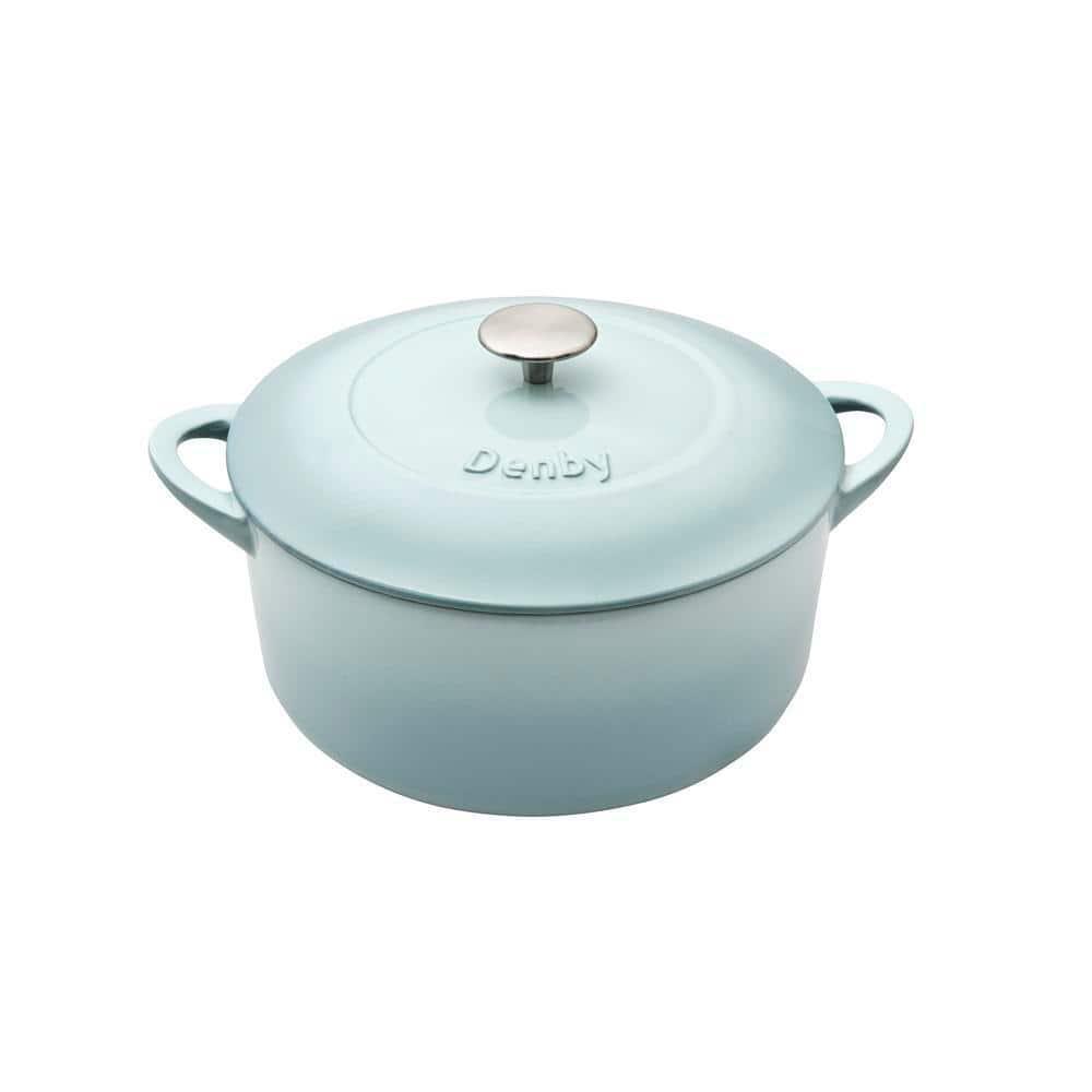 Denby Casserole Dish 4Qt Cast Iron Dishwasher Safe Cookware Round Blue w/ Lid eBay