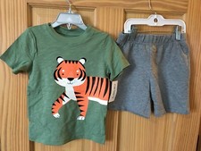 NEW Carter's Boys Tiger Shirt Shorts Set 2pcs Green Gray 2T, 3T, 4T, 5T