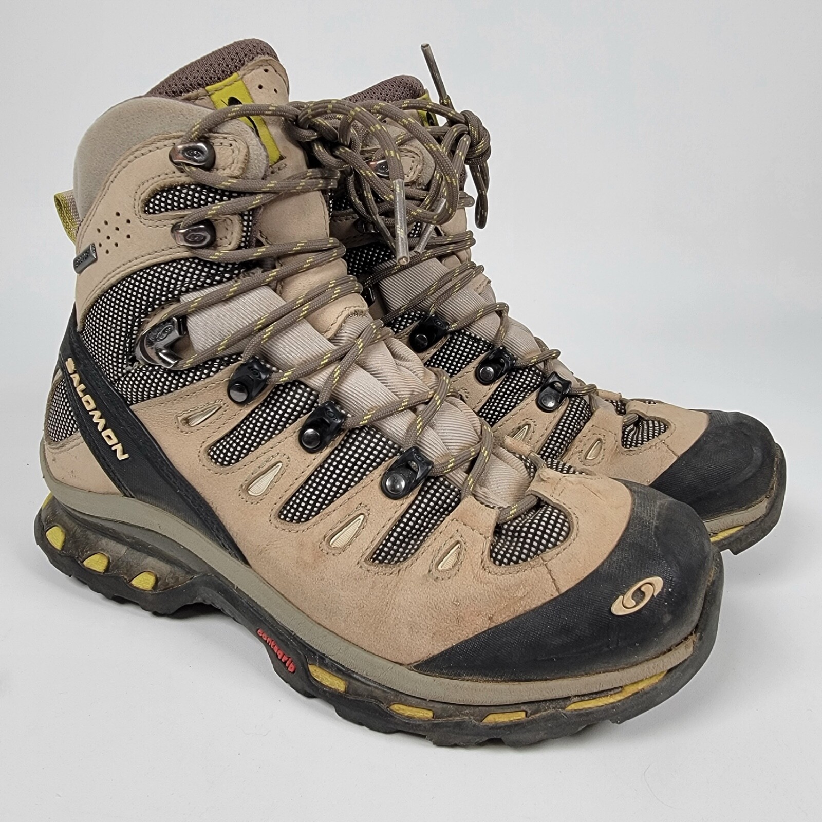 Stivali da trekking Salomon Quest da donna taglia 7 5 US in pelle marrone Gore Tex outdoor