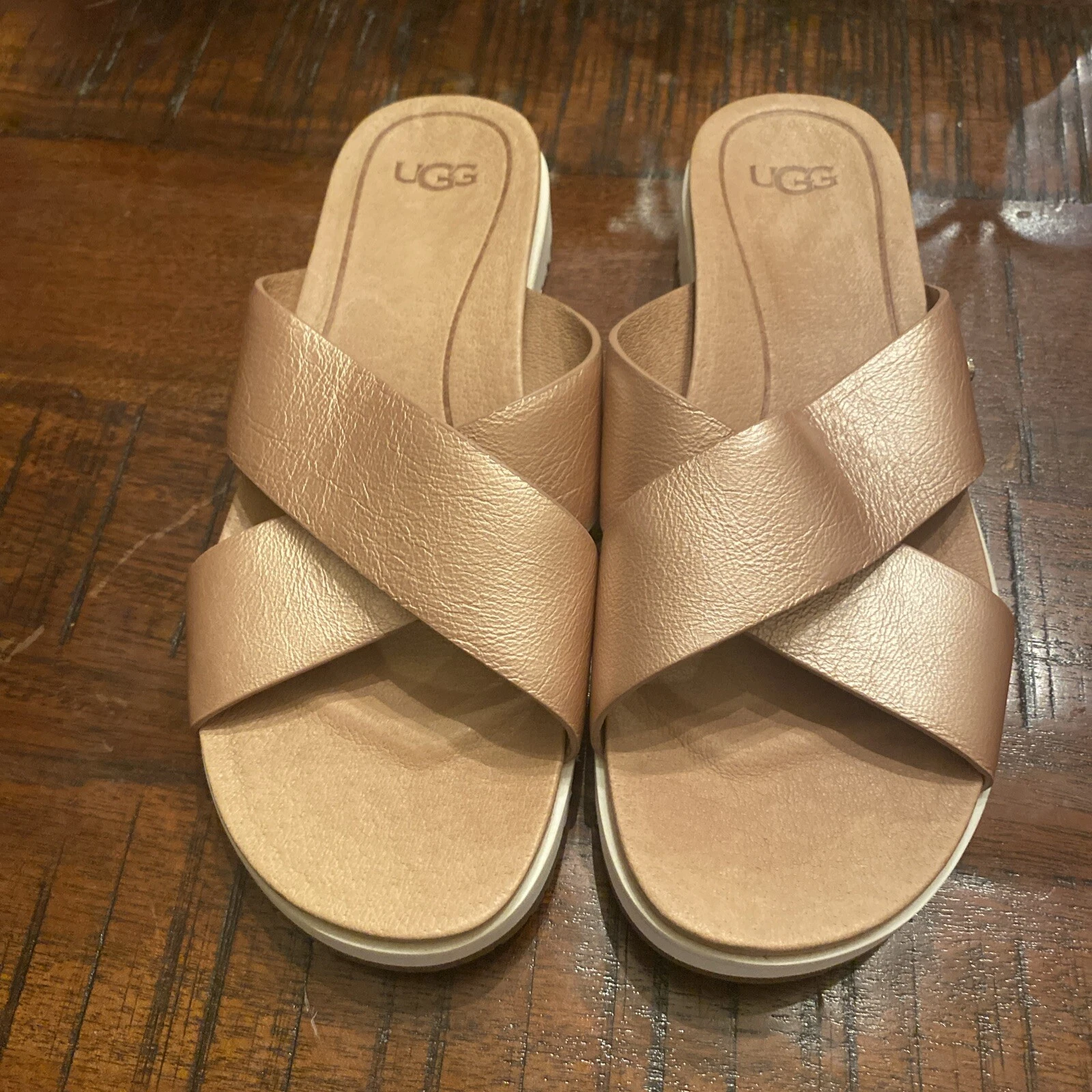 Sandali UGG donna misura 6 5 oro rosa rosa pelle slip on slides