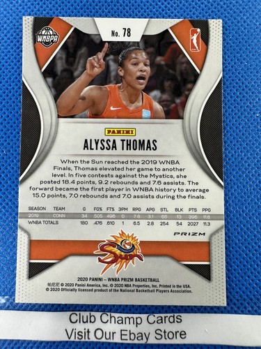 2020 #78 Alyssa Thomas Panini Prizm WNBA Basketball Hyper Prizm Sun - Picture 2 of 2