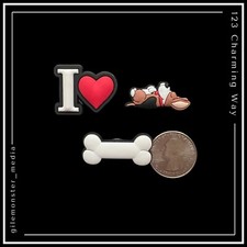 Shoe Charms for Crocs BEAGLE HOUND Dog Bone I Love - Set of 3