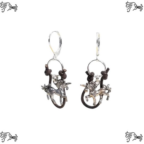 Pegasus Unicorn Horse Charm Choker Necklace & Earrings Brown Leather - Picture 4 of 4