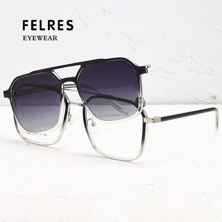 Unisex TR90 Square Double Bridge Glasses Magnetic Clip On