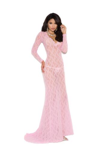 Long Sleeve Lace Night Gown Deep V Neck Rear Train Baby Pink 1949 Plus Size 2X - Picture 3 of 4