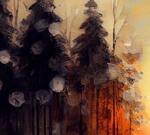 Solitude at Dusk - Winter Sunset Watercolor Painting Print 5" x 7" - Picture 2 of 5