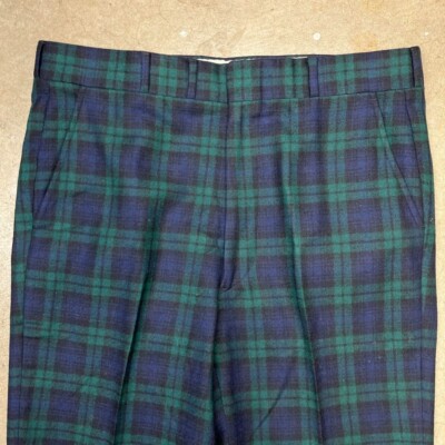 Vintage 60s Tartan Wool pants Green blue plaid trousers talon