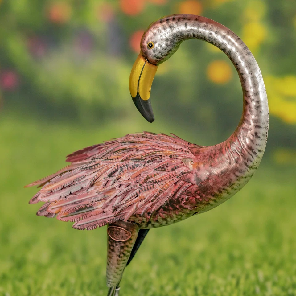 Set of 4 Metallic Pink Flamingo Garden Figurines in Assorted Styles - Image 4 of 4