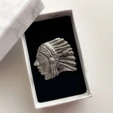 VTG Torino Pewter Motorcycle Indian Chief Head Earring Pin Set Trinket Box
