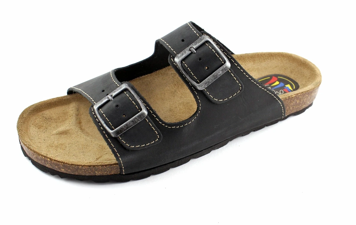 Herren Pantoletten Echtleder – Nubuk Sandalen mit Korksohle bequem & anatomisch