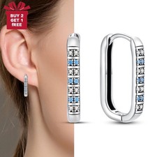 PANDACH 925 Sterling Silver Zircon U-Shape Hoop Earrings For Womem Jewelry Gifts