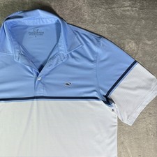 Vineyard Vines Men's Polo Shirt Stripe Whale Logo Performance Size L read 