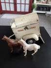Vtg 1960's Tonka Farms White Horse Trailer & 2 Horses Pressed Steel Original