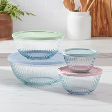 Pyrex 8-Piece Set Glass Mixing Bowls with Pastel Lids, Fluted Tempered Tinted