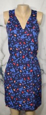 ANN TAYLOR LOFT Navy Blue Multicolor Print Sleeveless Dress 2 V Neckline Lined