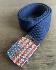 Mens Blue Canvas Belt. Rhinestone USA America...